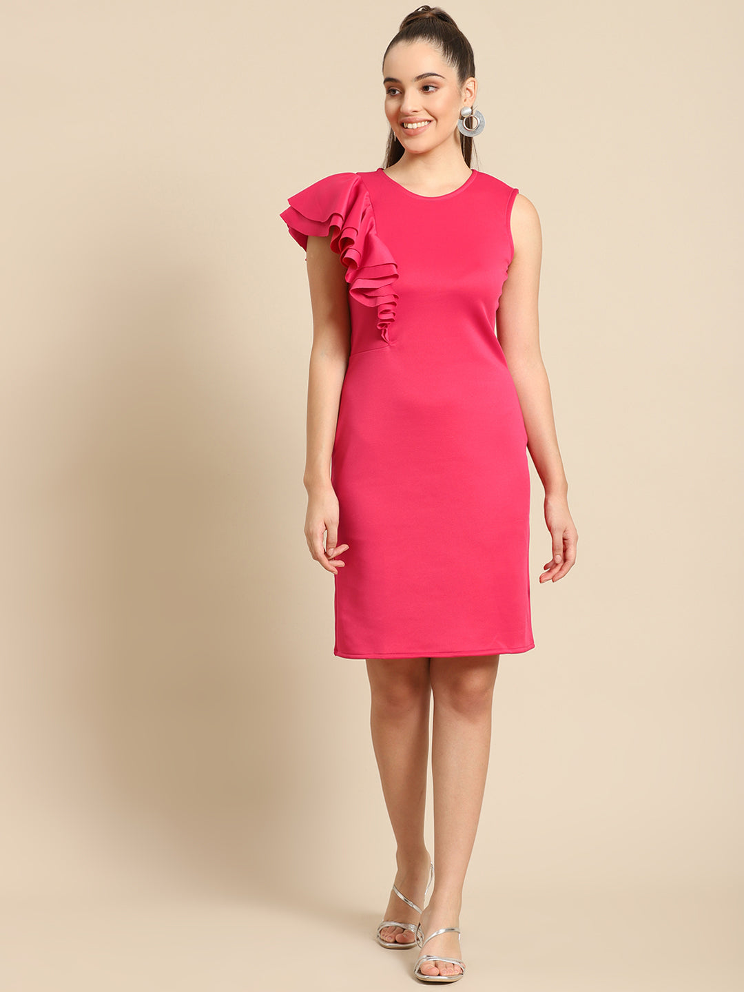 Chic Red One-Shoulder Ruffle Bodycon Dress for Women – Stylish Party & Evening Wear