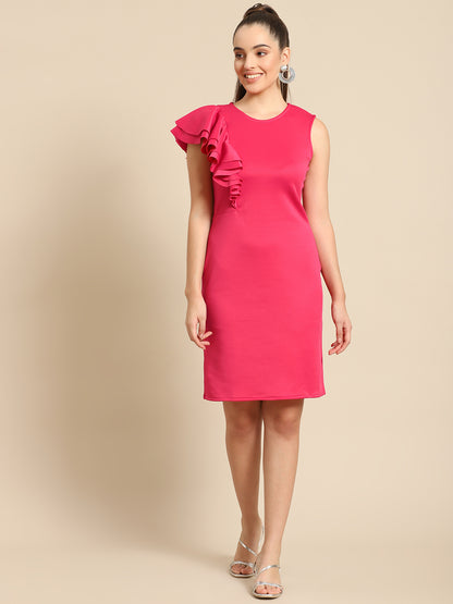 Chic Red One-Shoulder Ruffle Bodycon Dress for Women – Stylish Party & Evening Wear