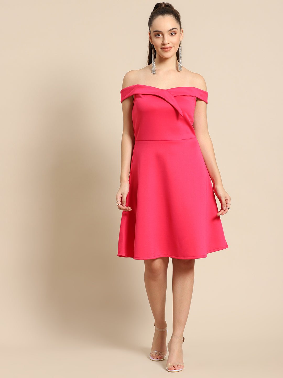 Stylish Pink Off-Shoulder A-Line Dress for Women – Party & Evening Wear