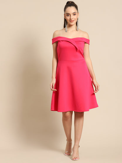 Stylish Pink Off-Shoulder A-Line Dress for Women – Party & Evening Wear
