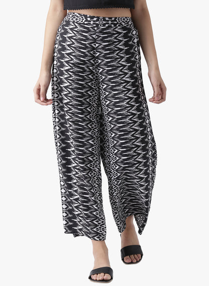 Black and White Ikat Printed Palazzo Pants for Women