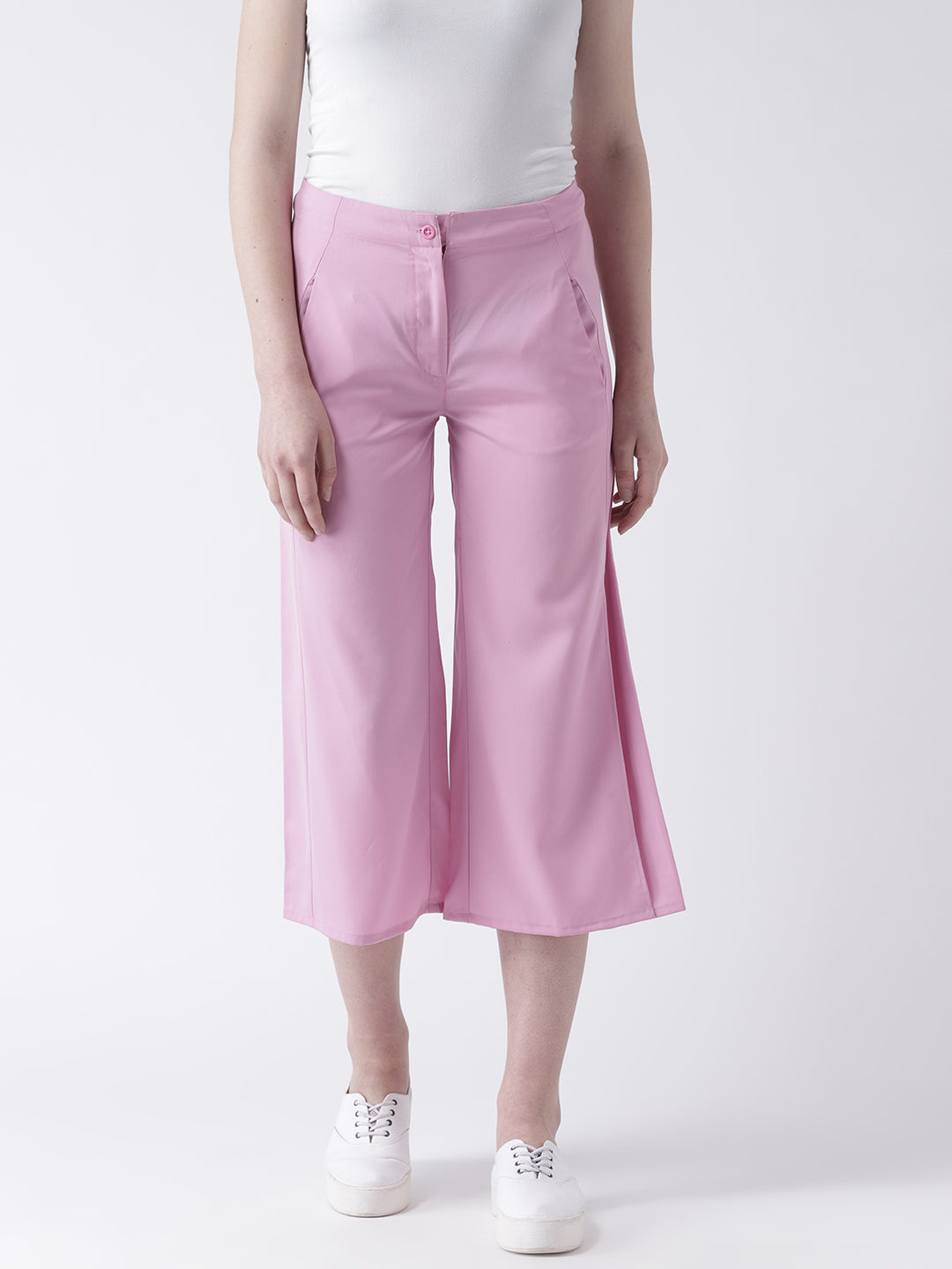 Women’s Pink Culottes Pants – High Waist Wide Leg Cropped Trousers