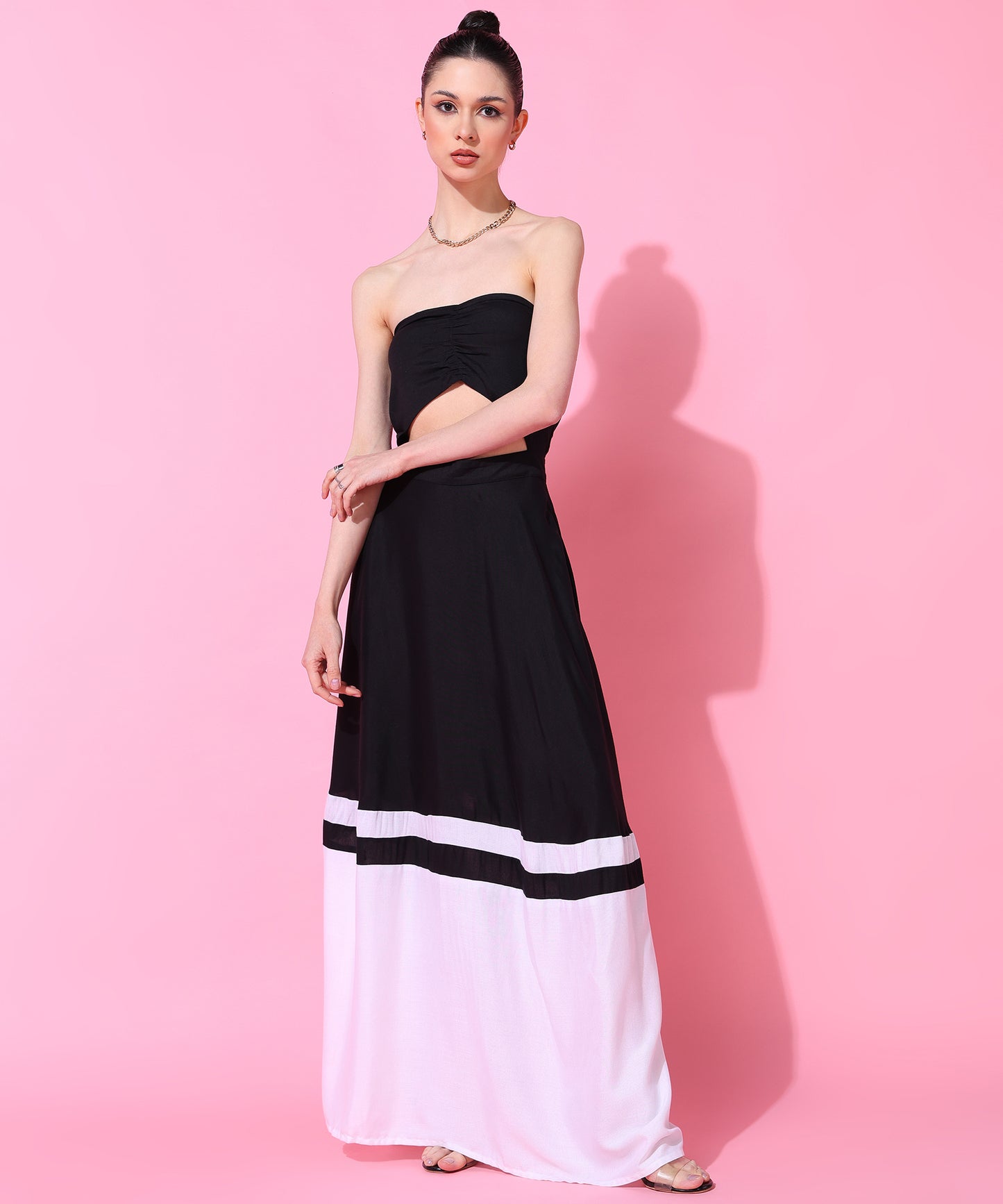 Black & White Strapless Maxi Dress for Women – Cutout Summer Beach & Party Wear