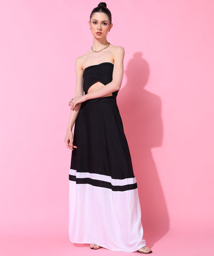 Black & White Strapless Maxi Dress for Women – Cutout Summer Beach & Party Wear