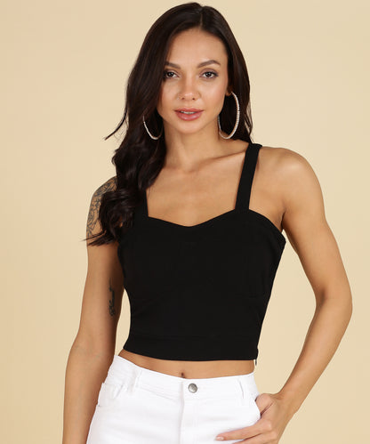 Women's Black Bustier Crop Top – Sleeveless Fitted Top for Party, Casual & Street Style Looks