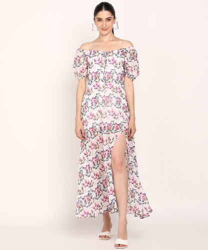 Leaf Print Slit Dress for Chic Days