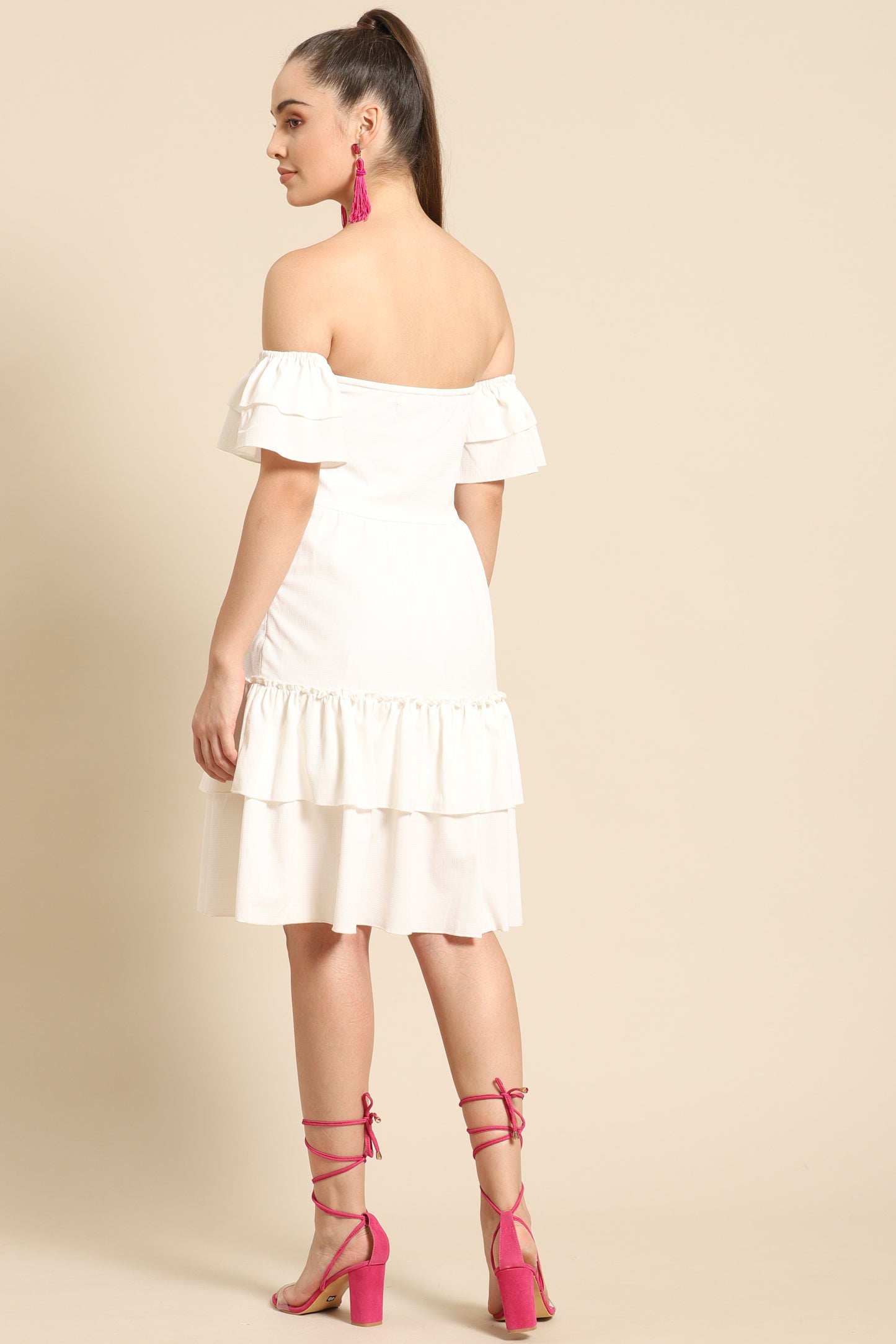 Chic Off-Shoulder White Ruffle Dress – Stylish Summer & Brunch Outfit for Women