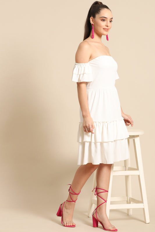 Chic Off-Shoulder White Ruffle Dress – Stylish Summer & Brunch Outfit for Women