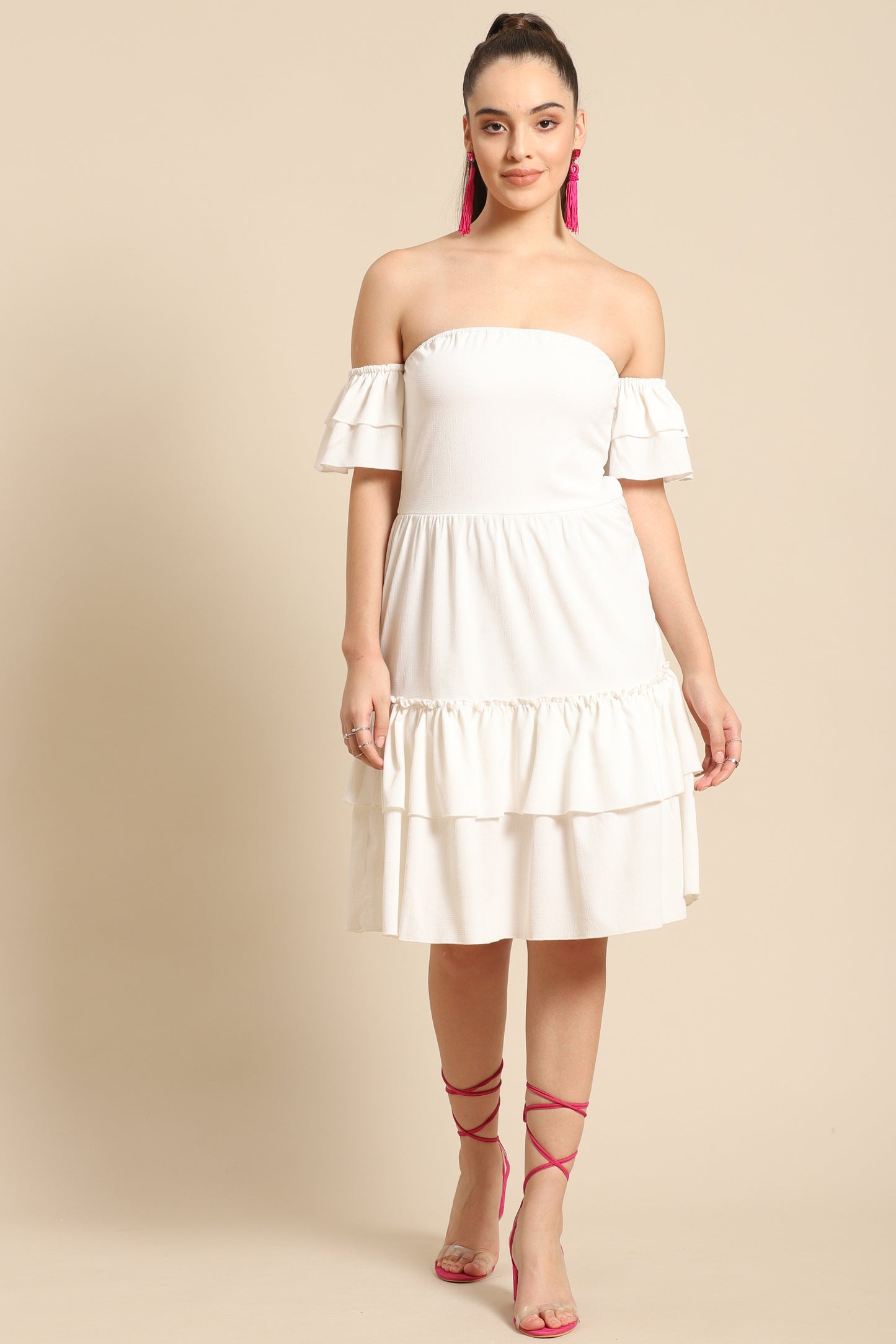 Chic Off-Shoulder White Ruffle Dress – Stylish Summer & Brunch Outfit for Women