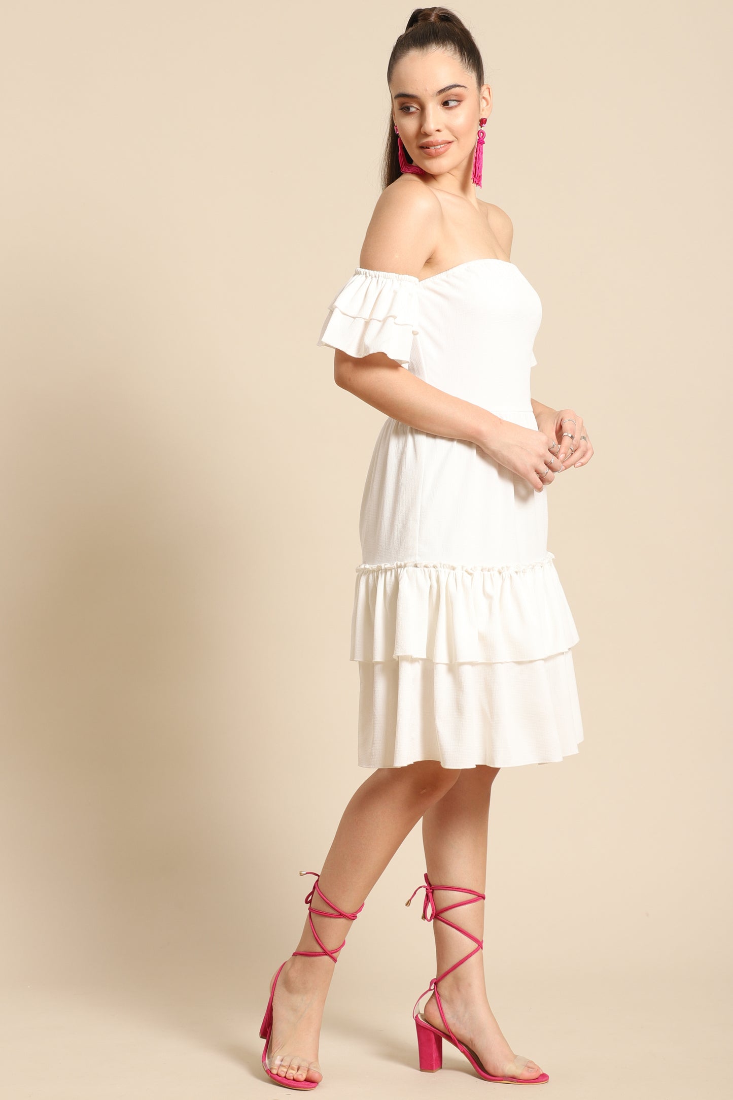 Chic Off-Shoulder White Ruffle Dress – Stylish Summer & Brunch Outfit for Women