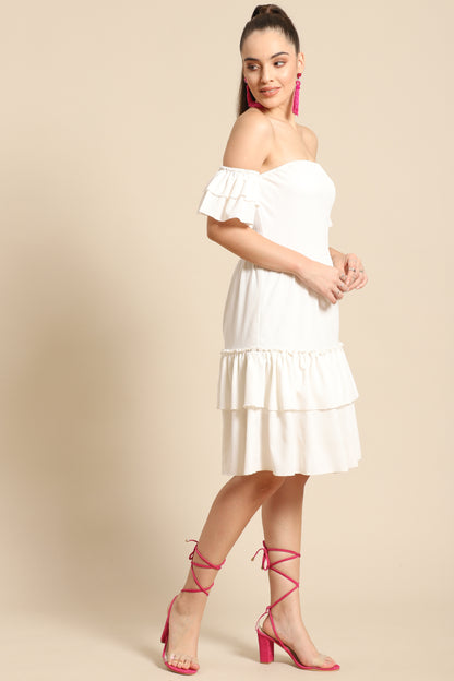 Chic Off-Shoulder White Ruffle Dress – Stylish Summer & Brunch Outfit for Women