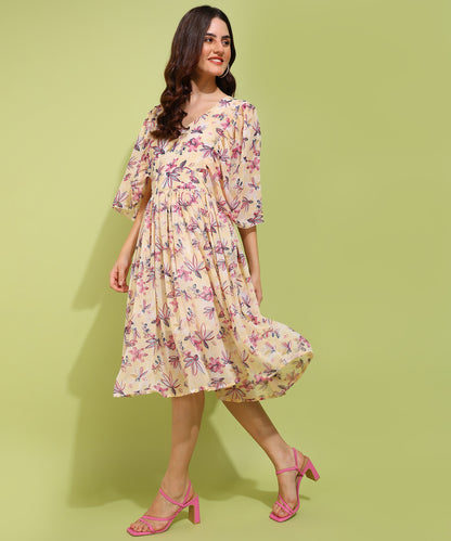 Women's Yellow Floral Midi Dress – Light & Flowy Summer Outfit