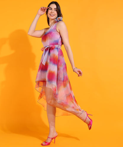 Multicolor One Shoulder High Low Dress | Elegant Party Wear Dress for Women