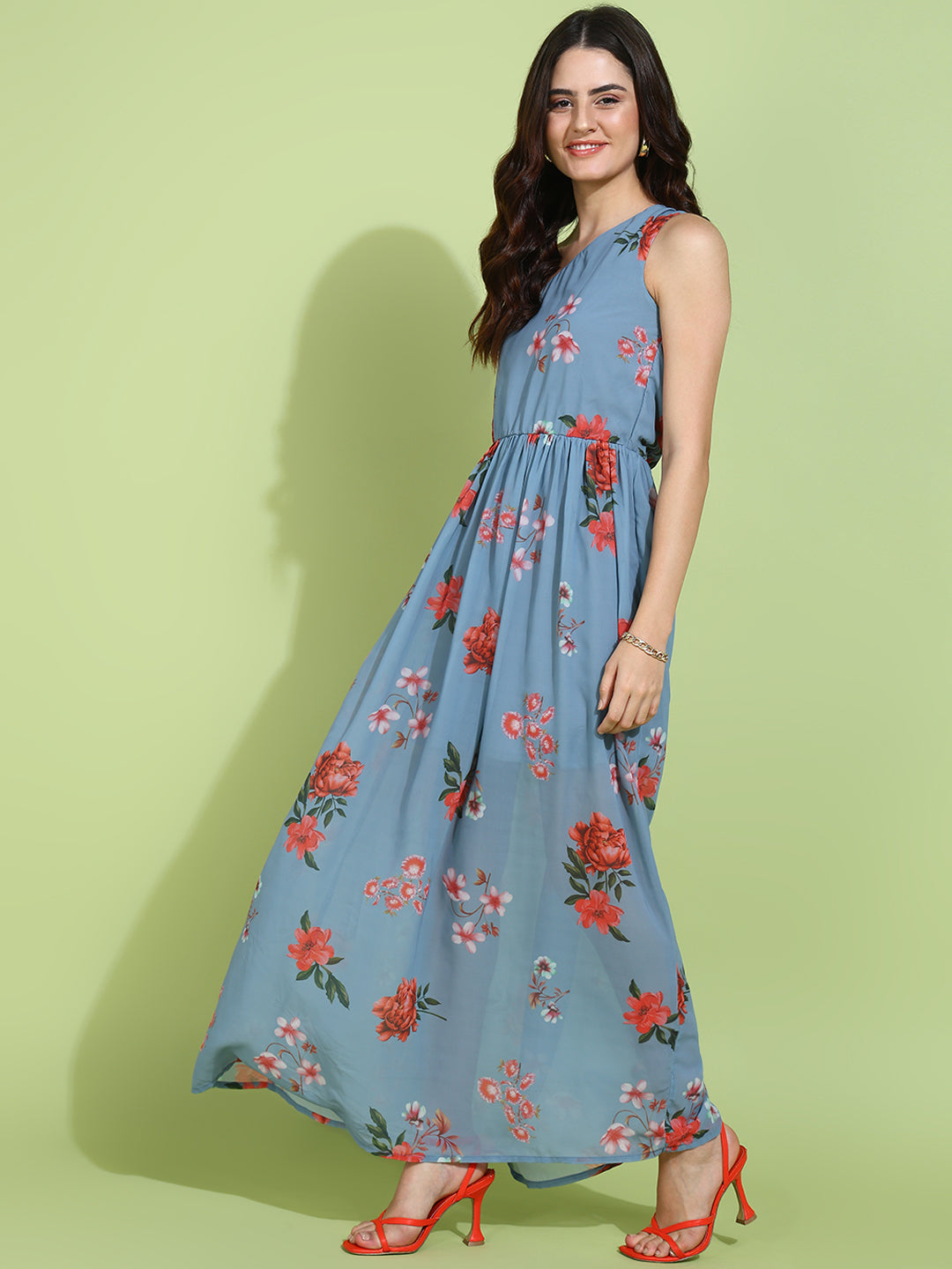 Blue One Shoulder Floral Maxi Dress for Women | Elegant Summer Long Dress