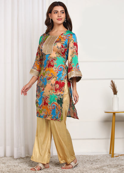 Women's Multicolor Printed Kurti | Festive Wear Set