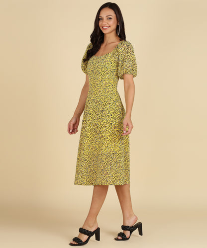Yellow Color Animal Print Dress
