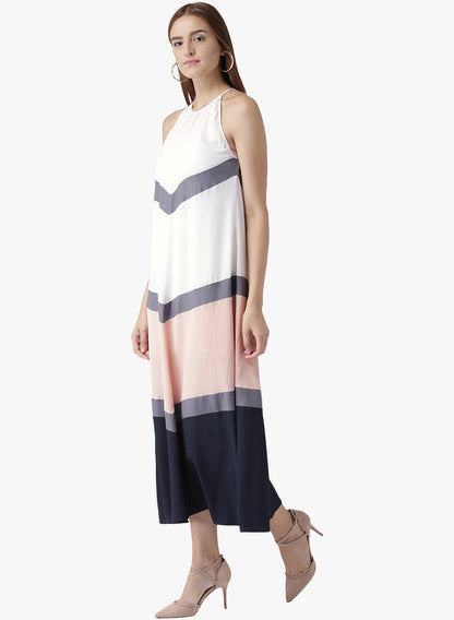 Women's Colorblock Halter Neck Sleeveless Maxi Dress