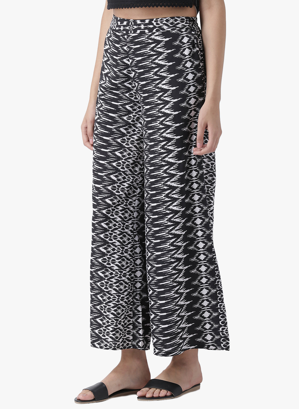 Black and White Ikat Printed Palazzo Pants for Women