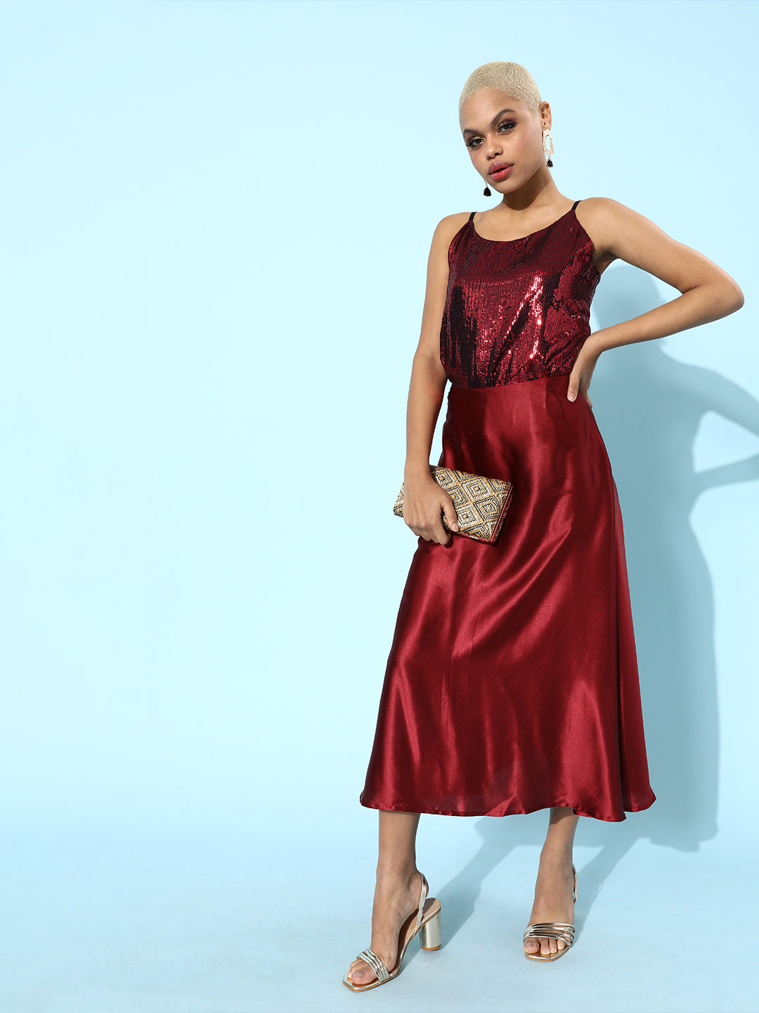 Glamorous Red Sequin Spaghetti Strap Evening Dress for Women