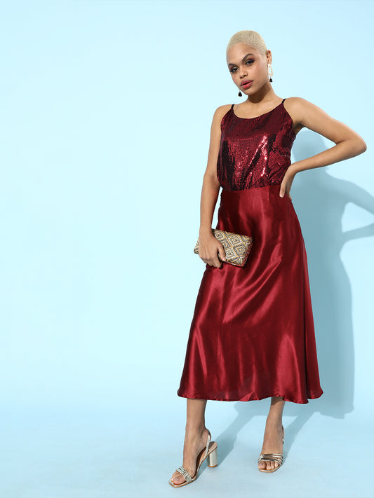 Glamorous Red Sequin Spaghetti Strap Evening Dress for Women