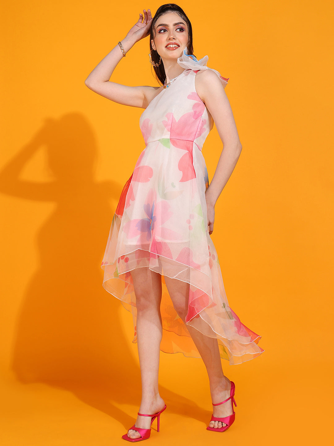 Women's One Shoulder Floral High-Low Dress – Summer Party Wear