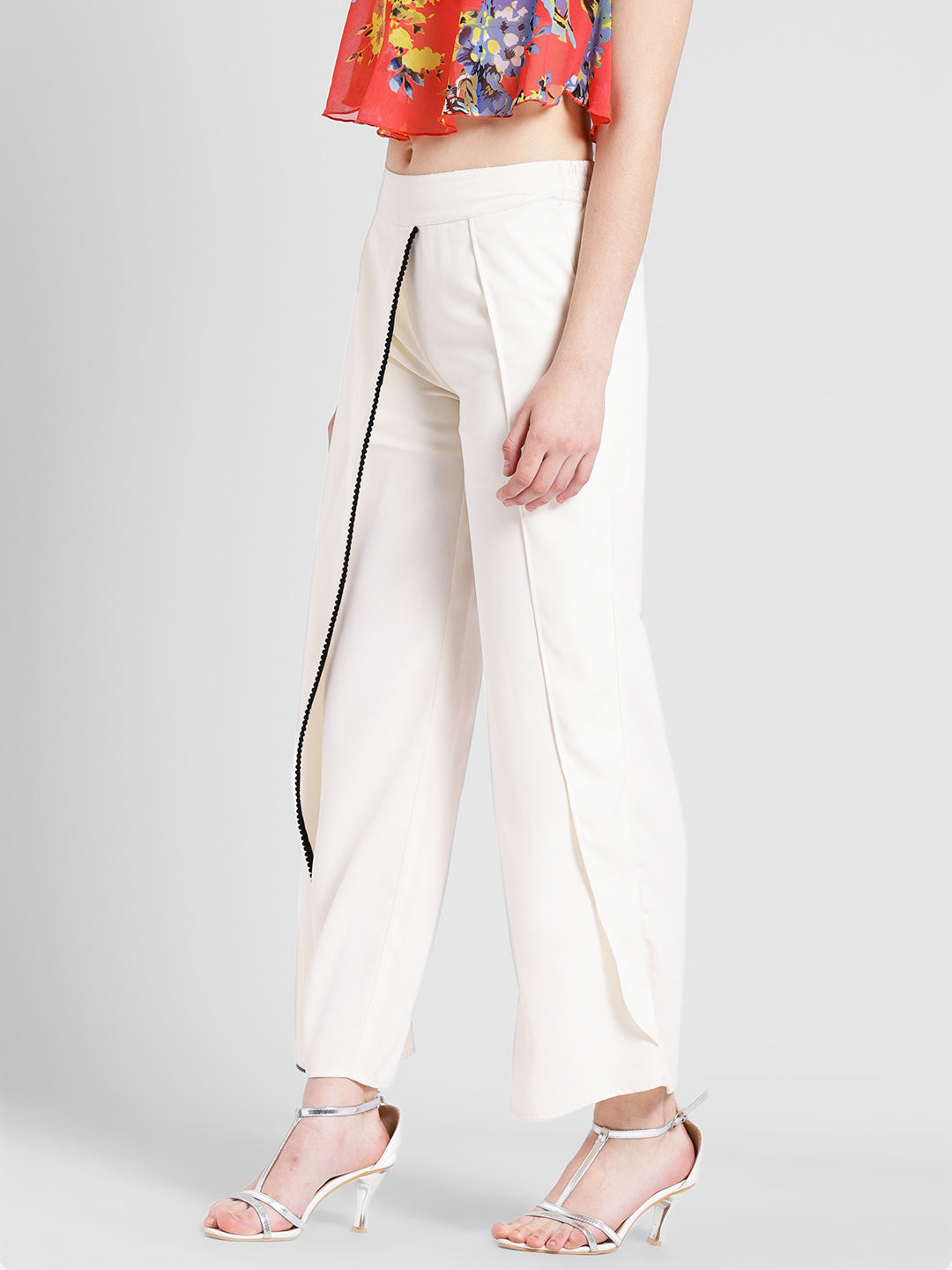 Women's White Asymmetric Overlay Palazzo Pants – Stylish Western Bottomwear