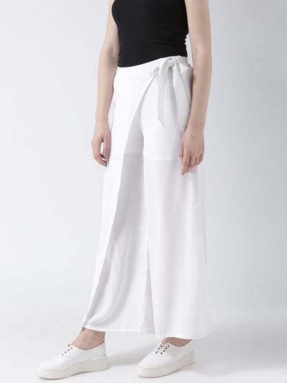 White Wrap Style Wide Leg Trousers for Women