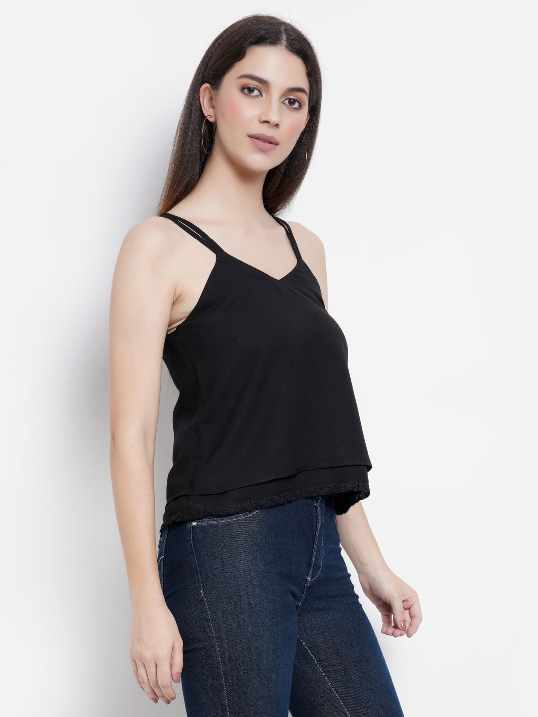 Women's Black Sleeveless Cami Top with Double Straps