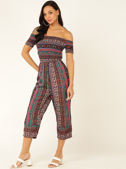 Boho Print Off-Shoulder Jumpsuit for Women – Casual & Vacation Wear