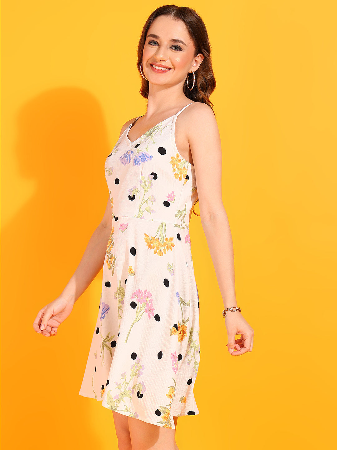 Floral Print Polka Dot Sleeveless A-Line Summer Dress for Women