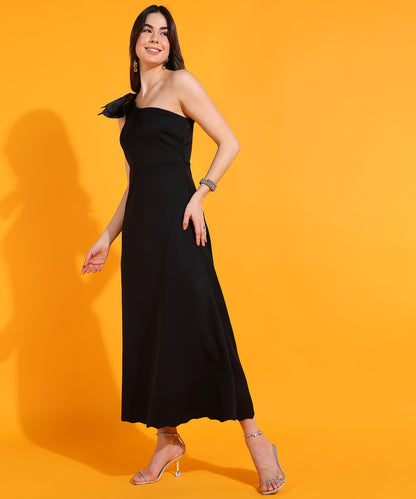 Black One Shoulder Maxi Dress for Women | Elegant Evening Party Wear