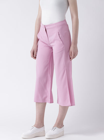 Women’s Pink Culottes Pants – High Waist Wide Leg Cropped Trousers