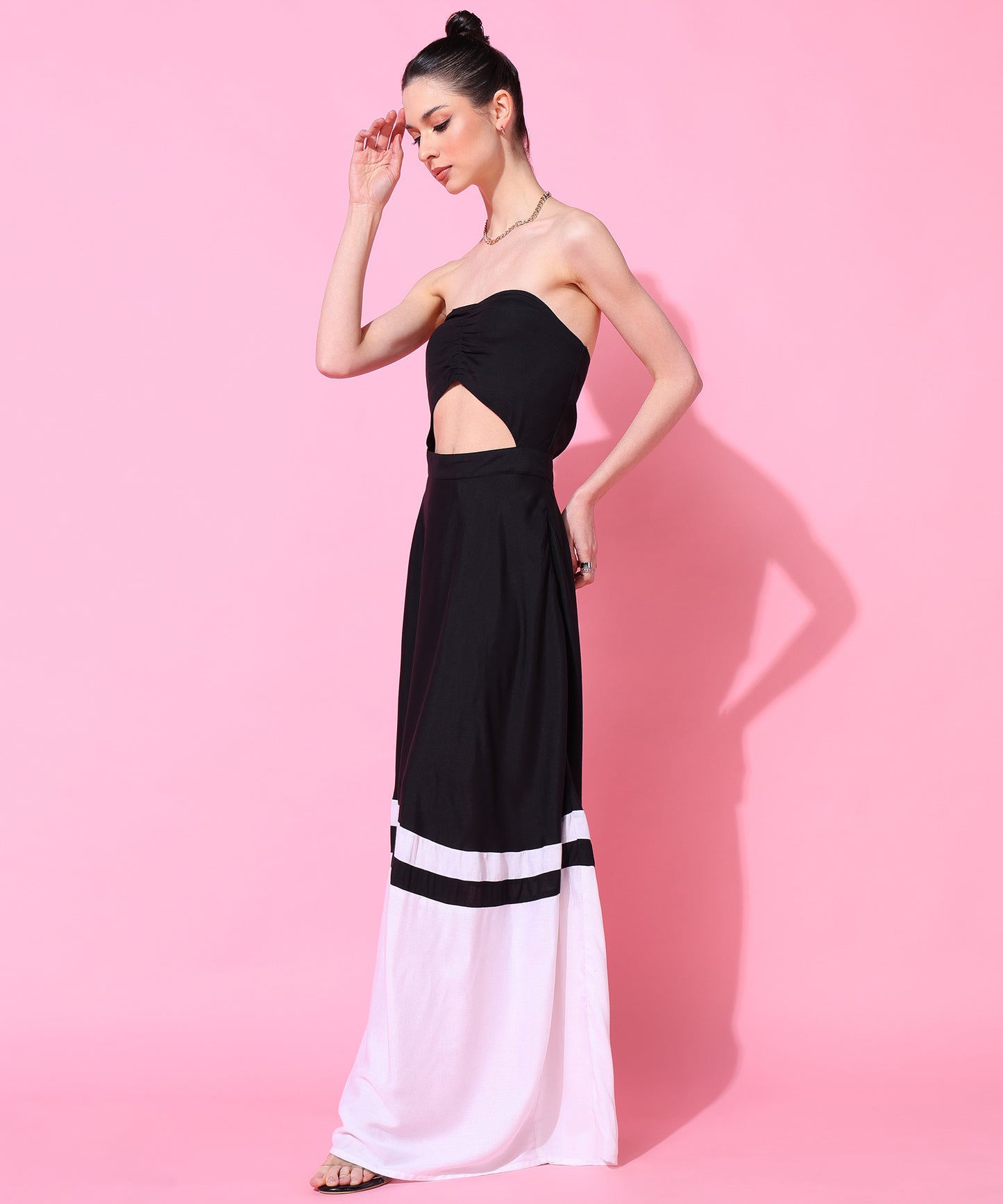Black & White Strapless Maxi Dress for Women – Cutout Summer Beach & Party Wear