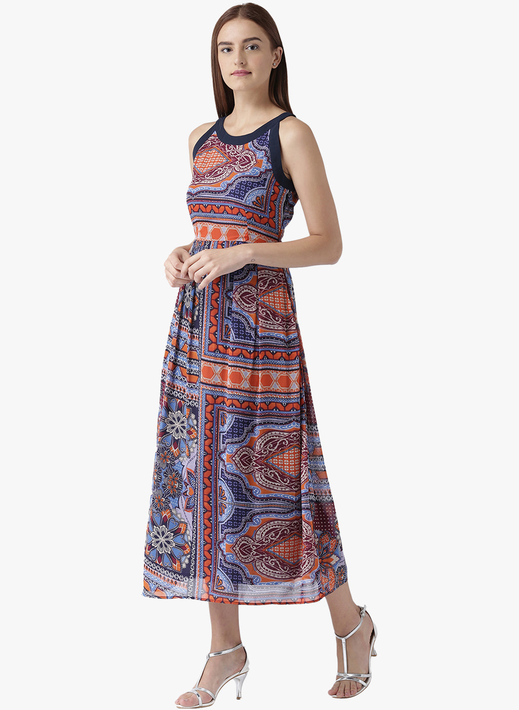 Women's Bohemian Printed Sleeveless Flared Maxi Dress