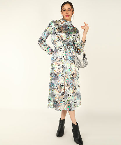 Urban Wild Zebra Print Satin Dress for Women