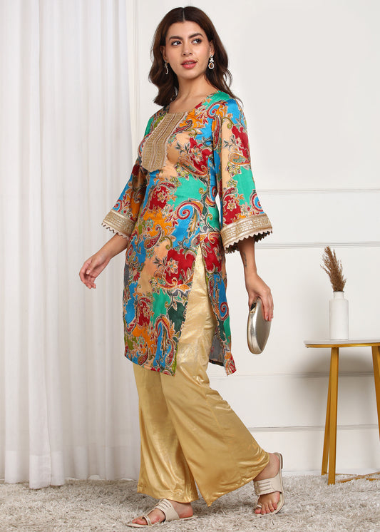 Women's Multicolor Printed Kurti | Festive Wear Set
