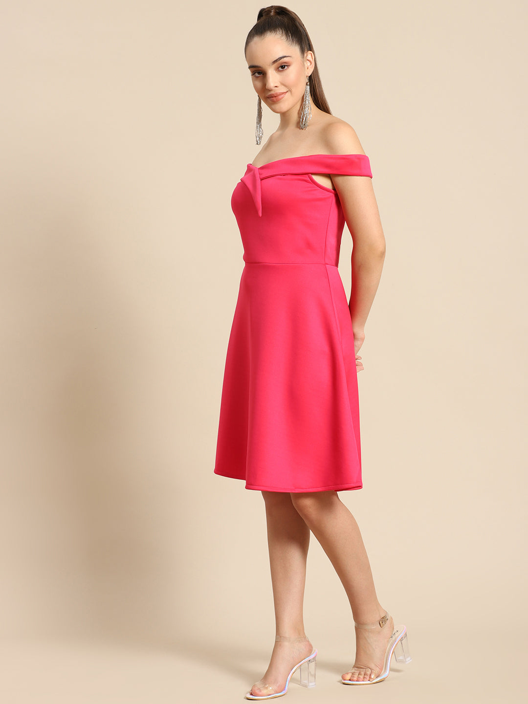 Stylish Pink Off-Shoulder A-Line Dress for Women – Party & Evening Wear