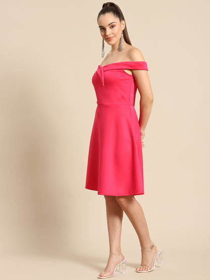 Stylish Pink Off-Shoulder A-Line Dress for Women – Party & Evening Wear