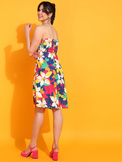 Vibrant Floral Strapless Summer Dress – Colorful Beach Party Outfit