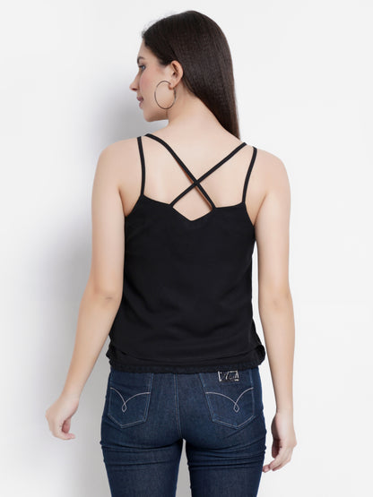 Women's Black Sleeveless Cami Top with Double Straps
