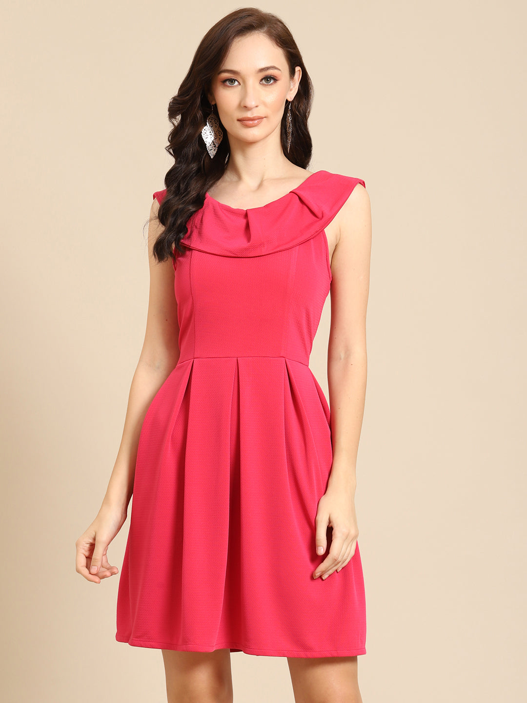 Stylish Red Sleeveless Fit and Flare Dress for Women | Party Wear Mini Dress