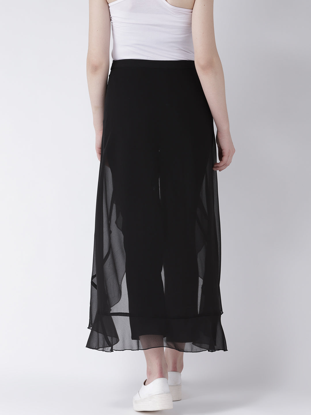Black Layered Overlay Tie-Up Trousers for Women – Stylish Semi Sheer Pants
