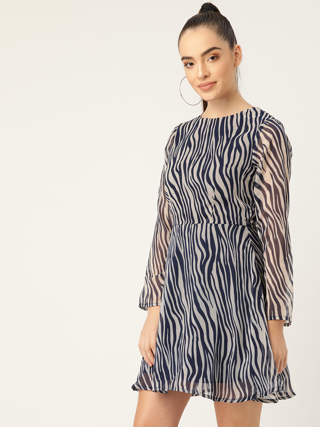 Women’s Black Zebra Print Long Sleeve Mini Dress