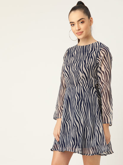 Women’s Black Zebra Print Long Sleeve Mini Dress