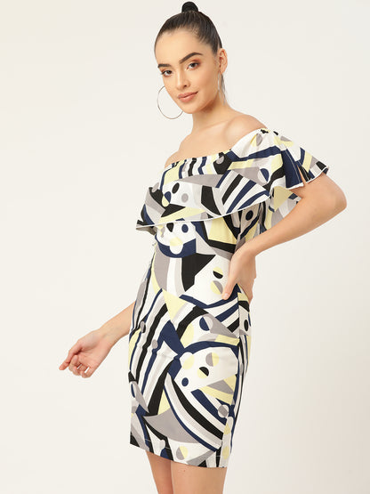 Women’s Off-Shoulder Abstract Print Bodycon Mini Dress