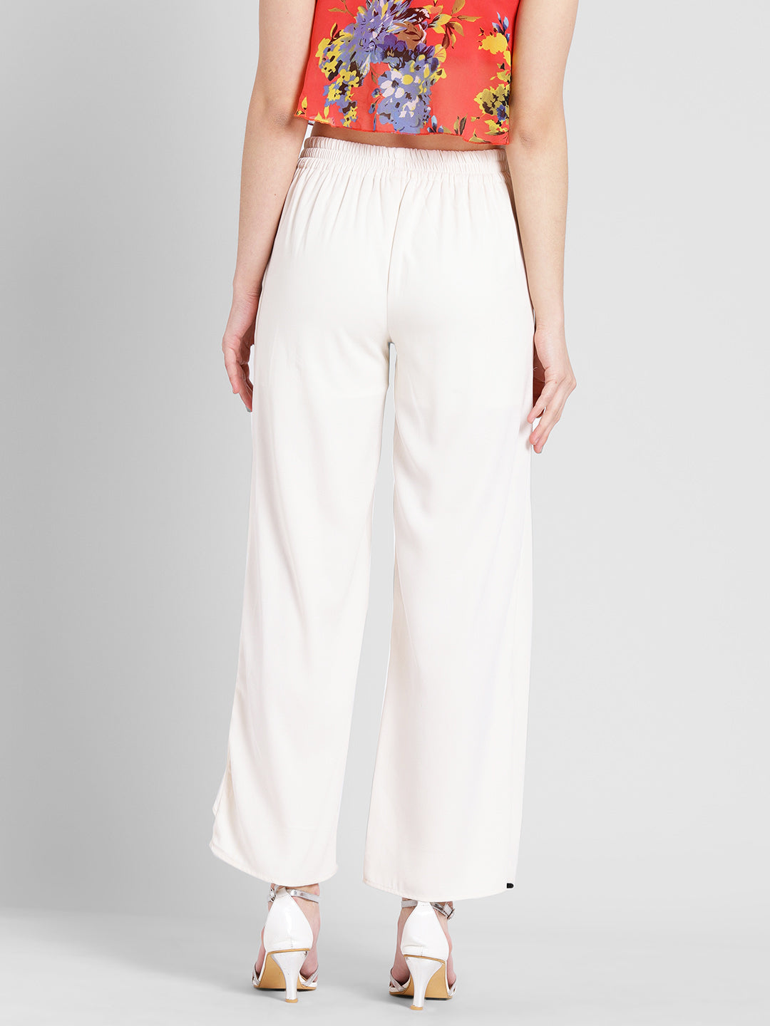 Women's White Asymmetric Overlay Palazzo Pants – Stylish Western Bottomwear