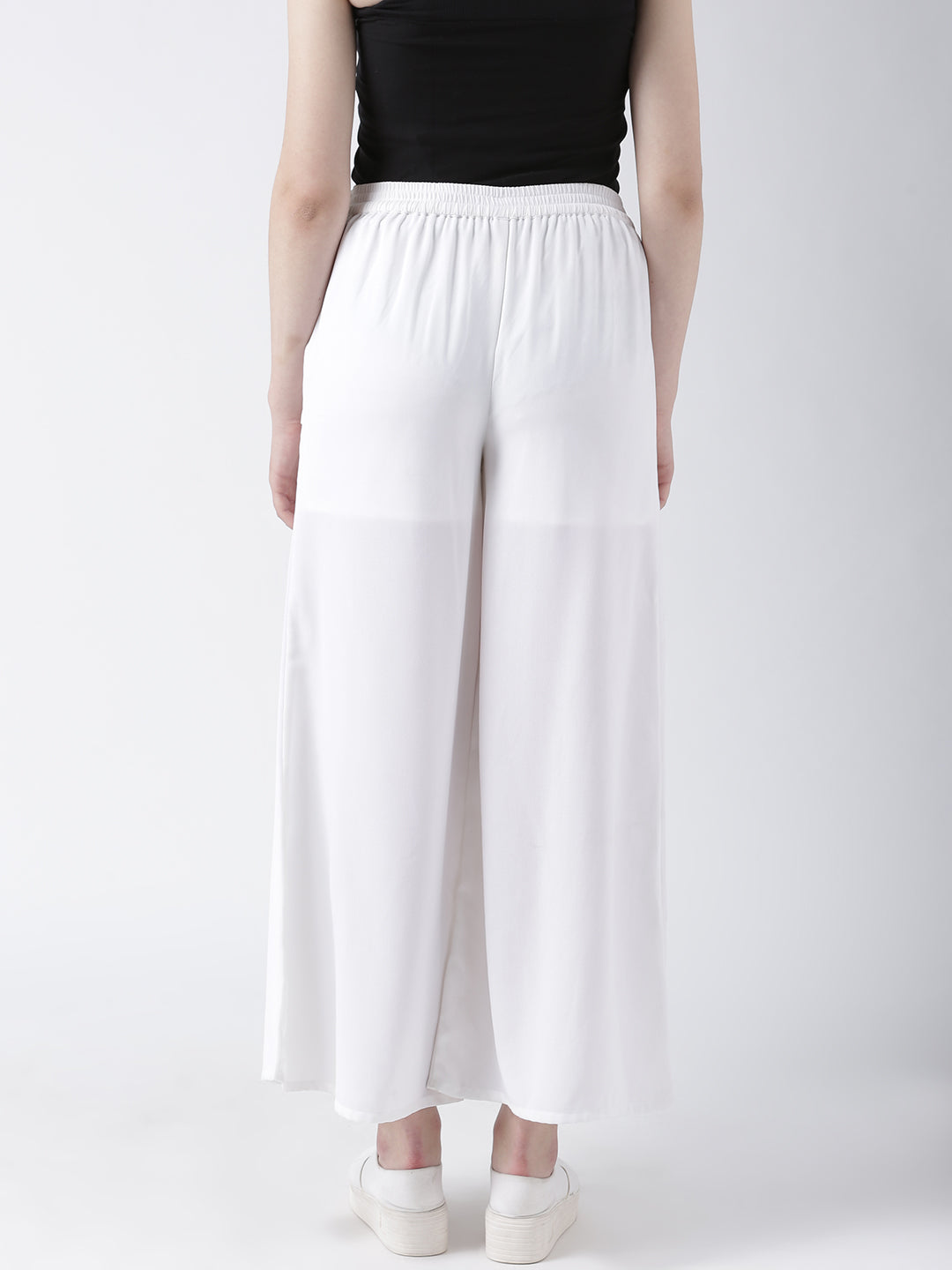 White Wrap Style Wide Leg Trousers for Women