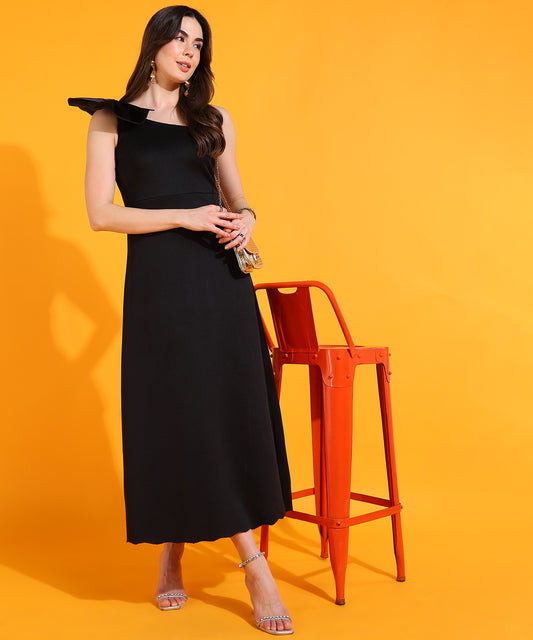 Black One Shoulder Maxi Dress for Women | Elegant Evening Party Wear