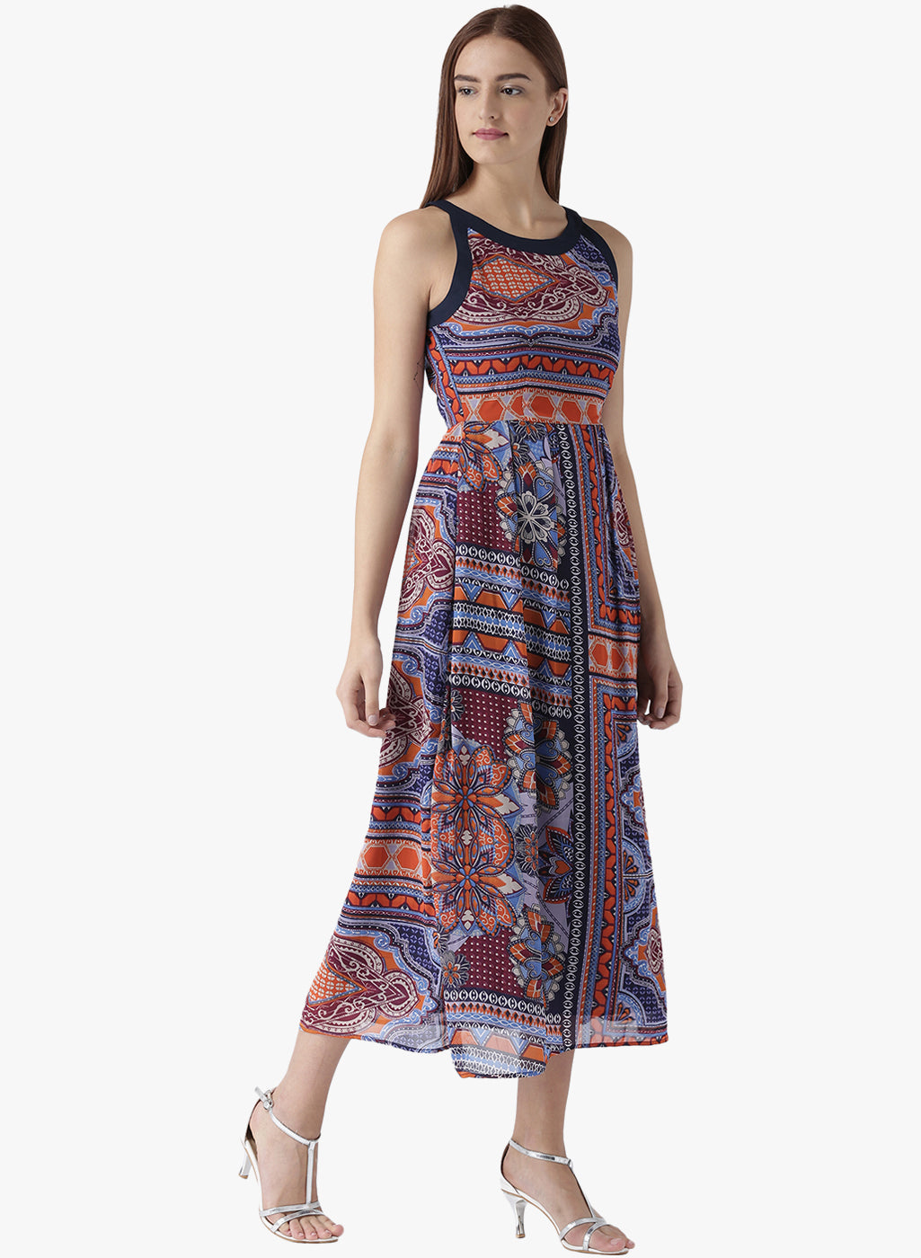 Women's Bohemian Printed Sleeveless Flared Maxi Dress