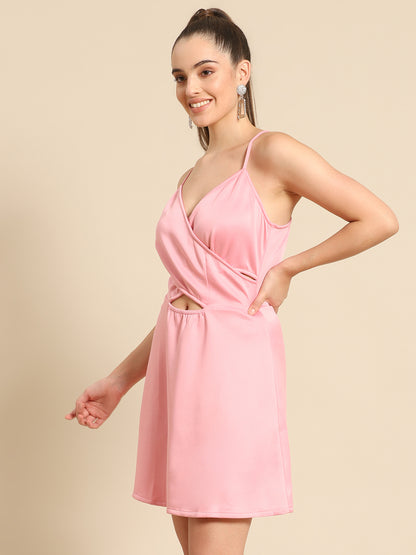 Stylish Pink Spaghetti Strap Mini Dress for Women | Cut Out Party Wear Outfit